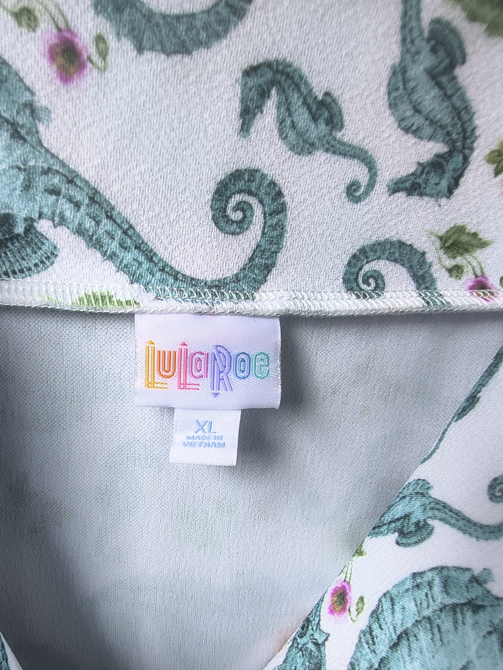 LuLaRoe White Pencil Skirt with Teal Seahorse Print - Picture 5 of 6